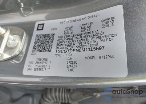 2021 Chevrolet Colorado 4Wd Short Box Z71 z USA, uszkodzony, nr VIN 1GCGTDEN0M1115697